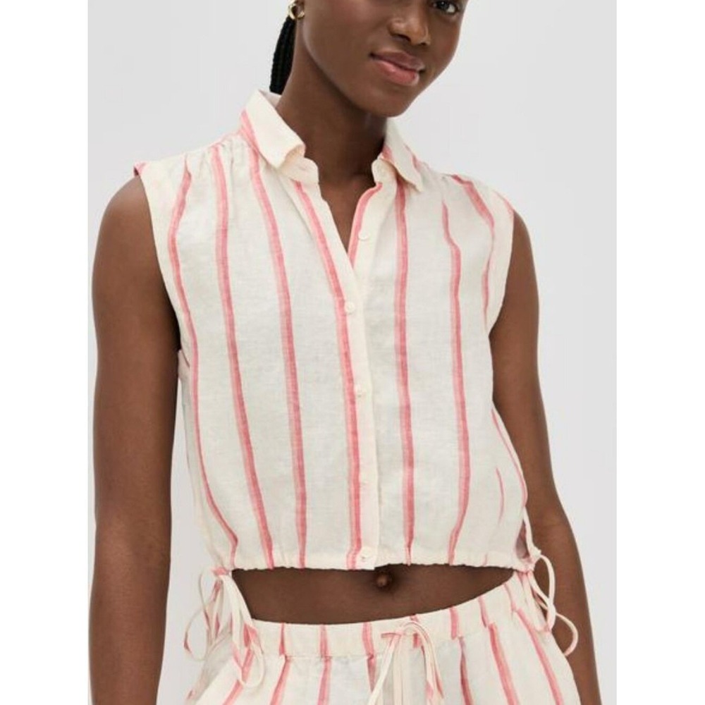 Trovata NEW Birds of Paradise Ivy Linen Ivory Pink Pomme Stripe Shirt SZ Medium